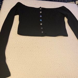Long sleeve black shoulderless button up crop top size medium.